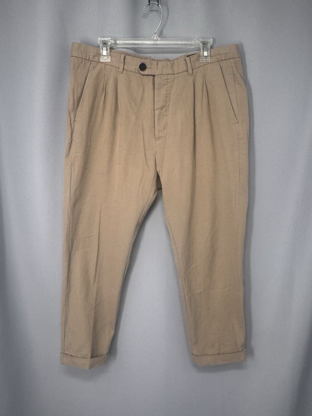 All Saints Tallis Trouser Pants Mens 34x25 Tan Tapered Cropped Wool